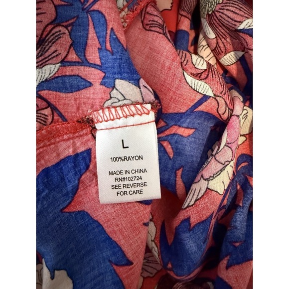 Grand & Greene Women's 3/4 Sleeve Red Floral V-Neck Blouse Size L - Picture 5 of 6